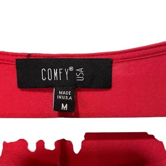 Jason by Comfy USA Dress Womens M Red Mini 3/4 Sleeve Balloon Hem Lagenlook Flow - Picture 4 of 9